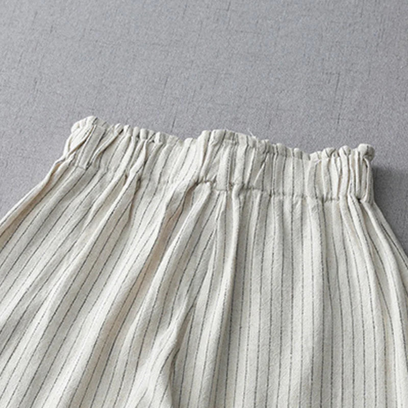 Buddha Stones Vertical Striped High Waist Wide Leg Pants With Pockets