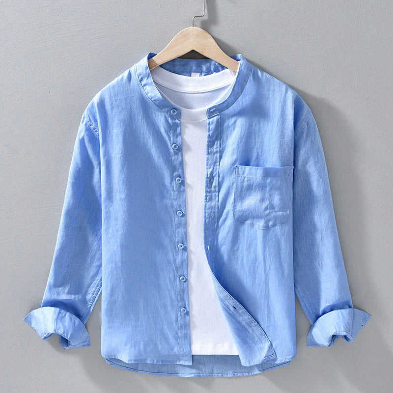 Buddha Stones Simple Fall Long Sleeve Buttons Design Linen Men's Shirts