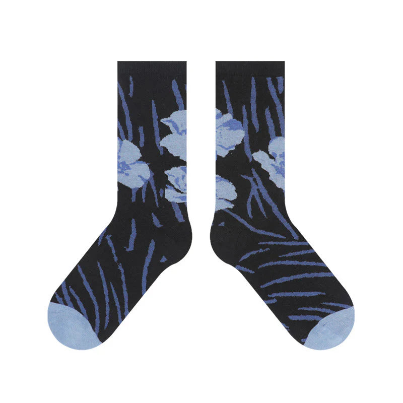 Buddha Stones Chinese Calligraphy Floral Design Micro Crew Women Cotton Socks