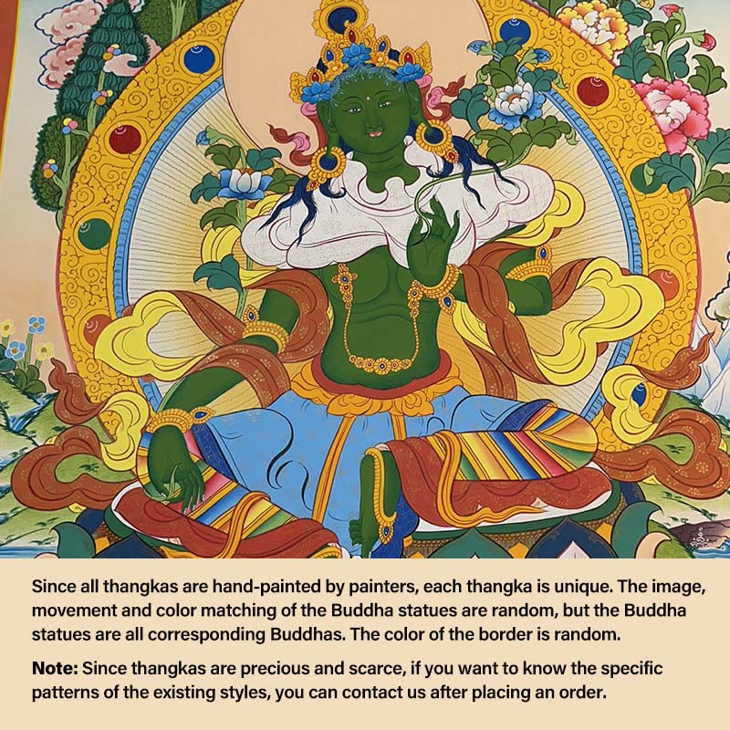 Buddha Stones Tibetan Thangka Painting Yellow God of Wealth Green Tara Avalokitesvara Handmade Decoration Blind Box(Random Style)