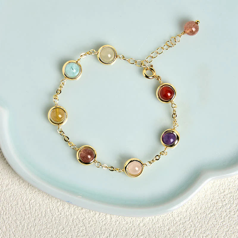Buddha Stones Colorful Crystal Amethyst Strawberry Quartz Balance Bracelet