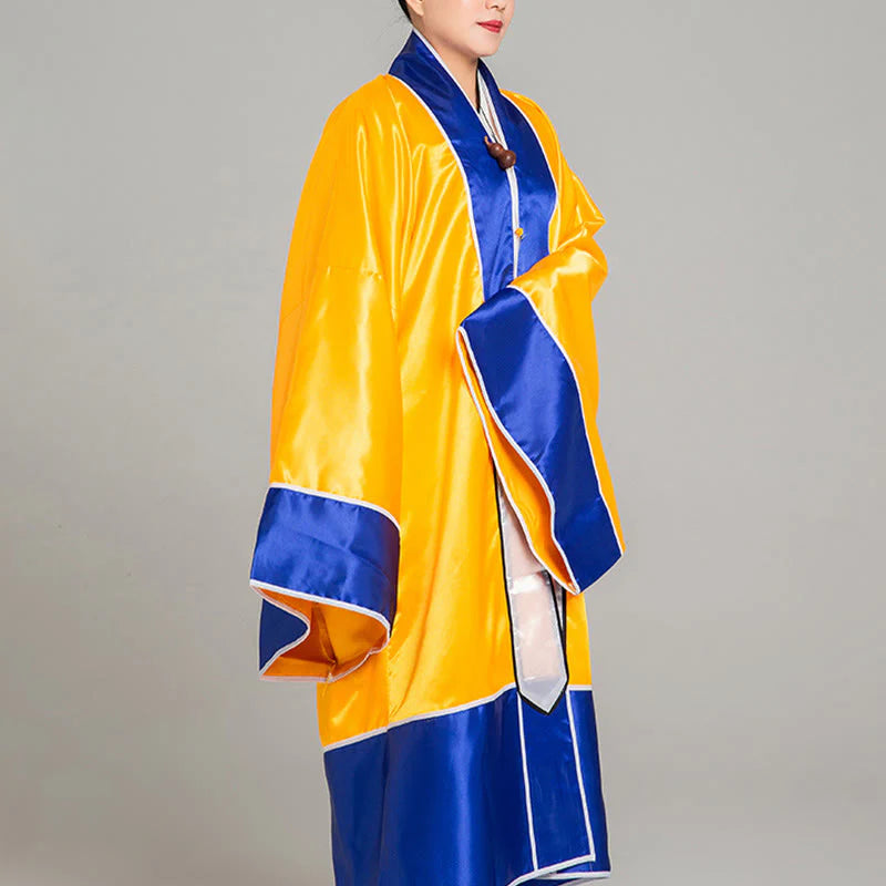 Buddha Stones Wudang Crane Embroidery Long Wide Sleeve Unisex Taoist Robe Gown Kimono For Qigong Tai Chi Ceremony