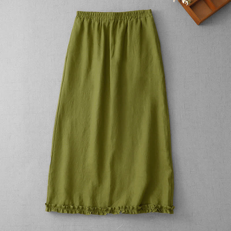 Buddha Stones Commute Elastic Waistband Pleated Hem Capri Length Women's Lined Skirt With Pockets