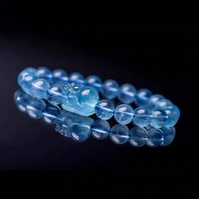 Buddha Stones Natural Aquamarine Pixiu Serenity Healing Bracelet