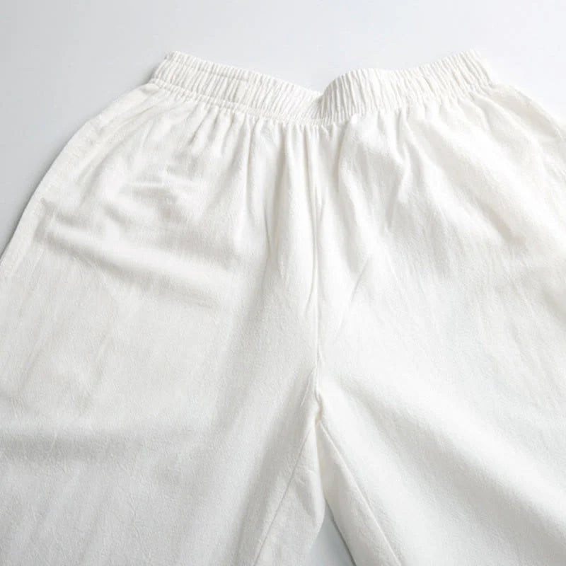 Buddha Stones Summer Solid Color Unisex Elastic Waist Tai Chi Qigong Practice Pants With Pockets
