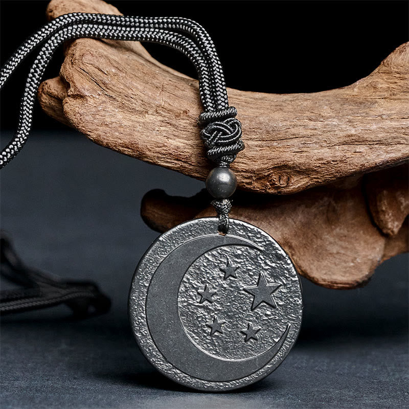 Buddha Stones Moon Star Round Design Authentic Shungite Stone Protection Necklace Pendant