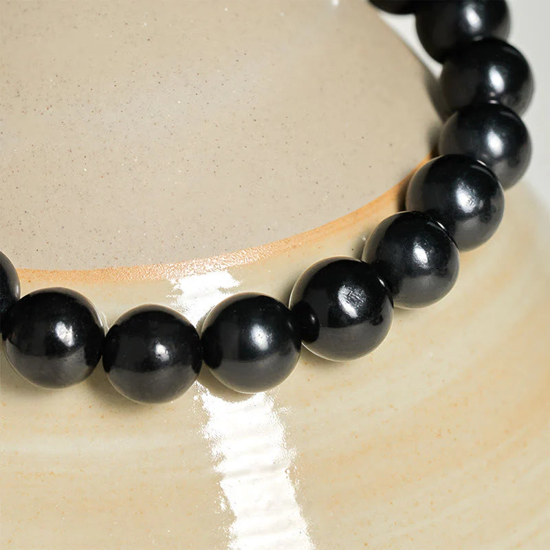 Buddha Stones Round Authentic Shungite Stone Inner Strength Beaded Bracelet