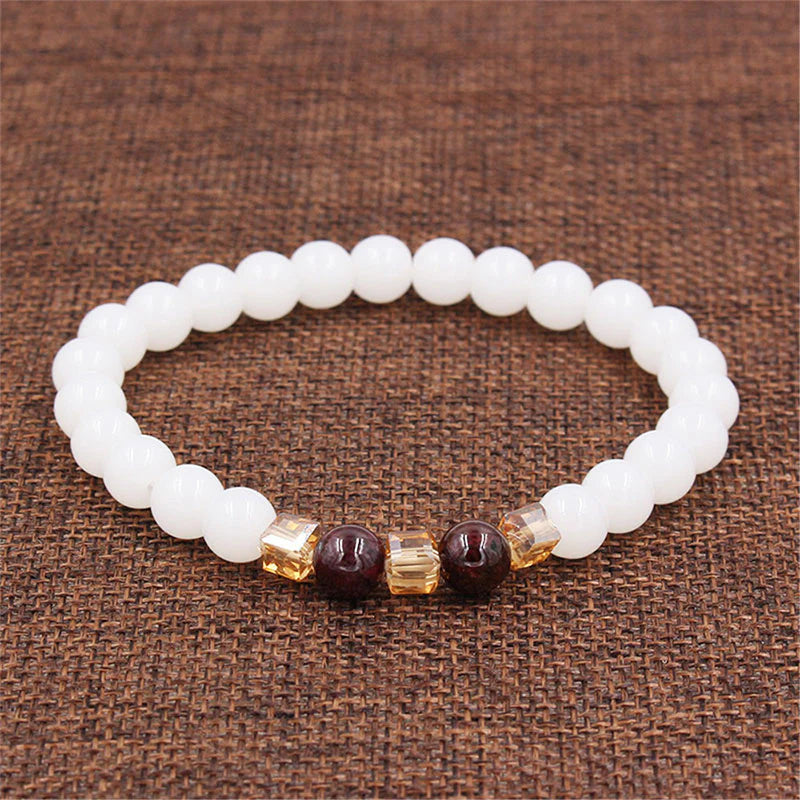 Buddha Stones Natural White Jade Protection Bracelet