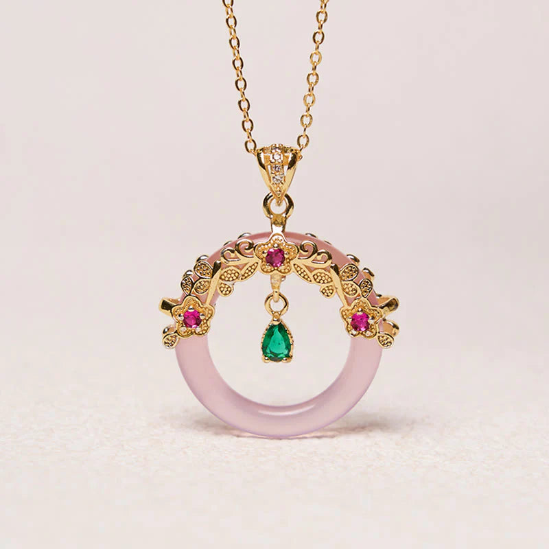 Buddha Stones Green Chalcedony Peace Buckle Design Strength Necklace Pendant