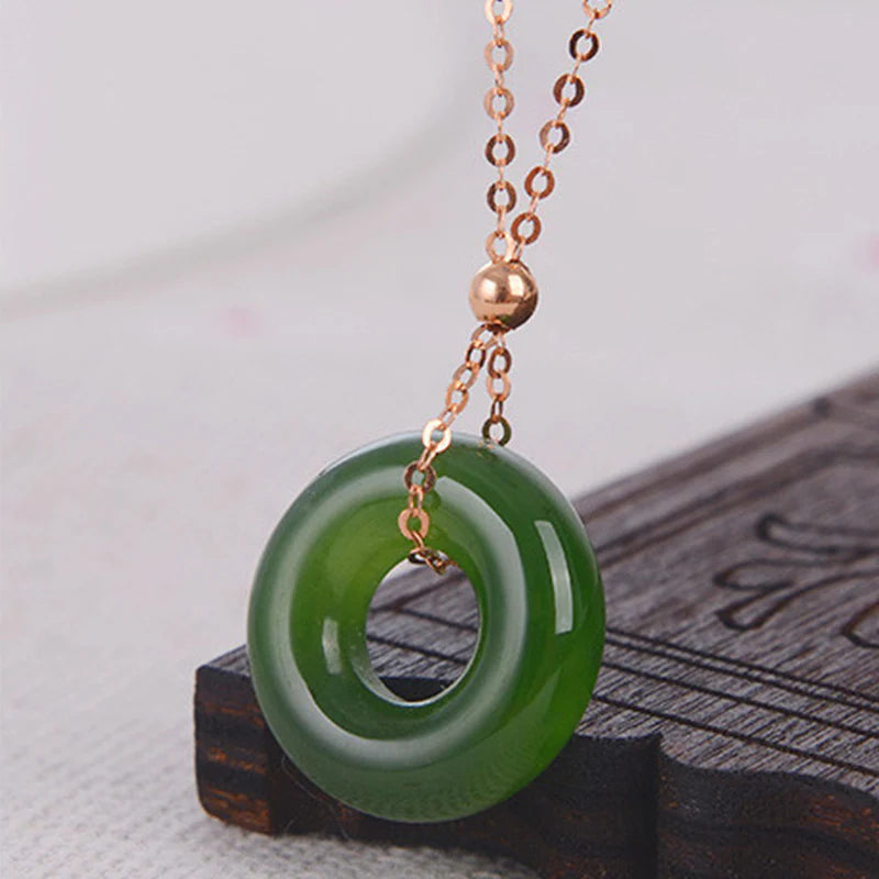 Round Cyan Jade Healing 14k Gold Plated Copper Necklace Pendant