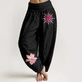 Buddha Stones Cotton Lotus Flower Sun Pattern Women's Elastic Waist Harem Pants