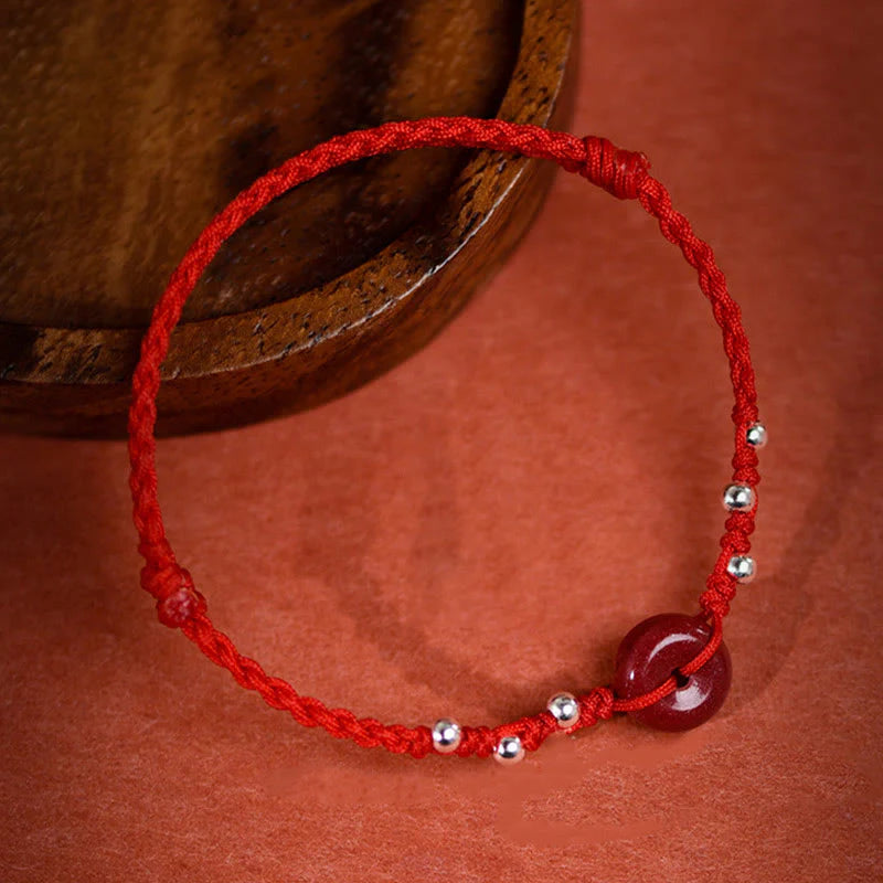 Buddha Stones Cinnabar Peace Buckle Handmade String Adjustable Blessing Bracelet Anklet