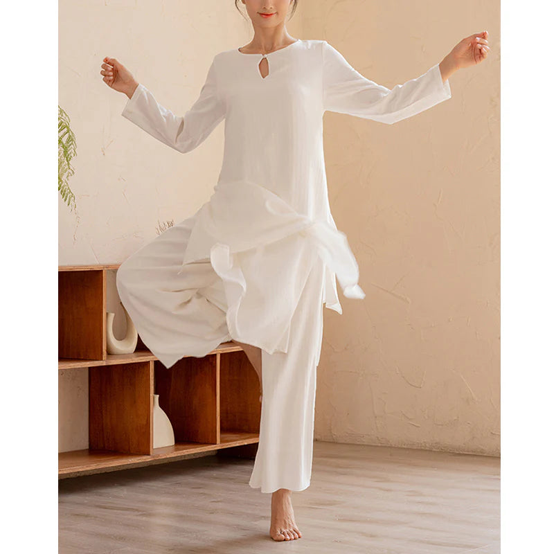 Buddha Stones 2Pcs Simple Design Tai Chi Meditation Yoga Clothing Top Pants Women's Set (Extra 30% Off | USE CODE: FS30)