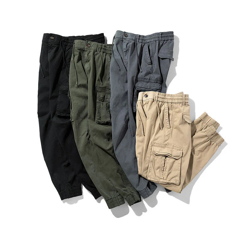Buddha Stones Summer Cotton Elastic Cuffs Tapered Men's Pants With Pockets