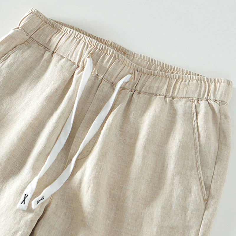 Buddha Stones Fall Solid Drawstring Elastic Waist Men's Linen Ankle-Length Pants With Pockets