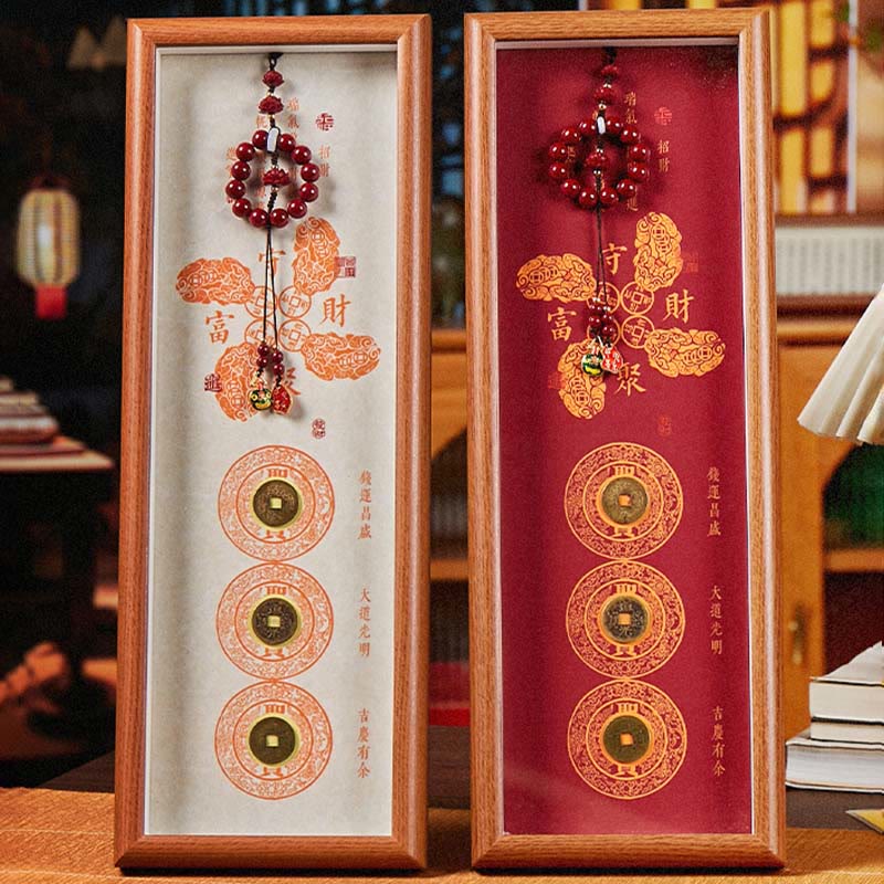 Buddha Stones Copper Coins Cinnabar Attract Fortune Blessing Photo Frame Ornament Home Decor