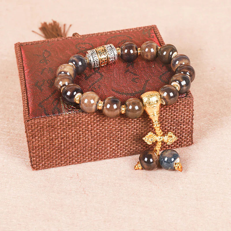 Buddha Stones Tibet Om Mani Padme Hum Prayer Wheel Dorje Vajra Engraved Glass Bead Wisdom Bracelet (Extra 35% Off | USE CODE: FS35)