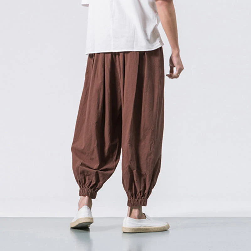 Buddha Stones Casual Sports Men's Solid Color Cotton Drawstring Pants With Pockets