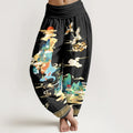 Buddha Stones Pure Cotton Landscape Cranes Clouds Pattern Women's Elastic Waist Harem Pants