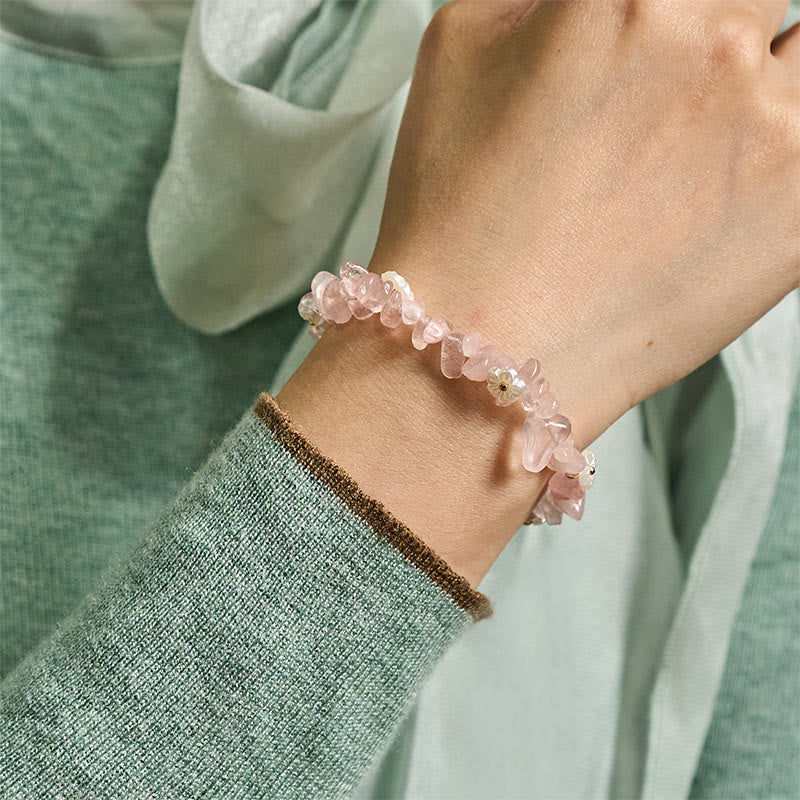 Buddha Stones Irregular Crystal Flower Design Amethyst White Crystal Balance Bracelet