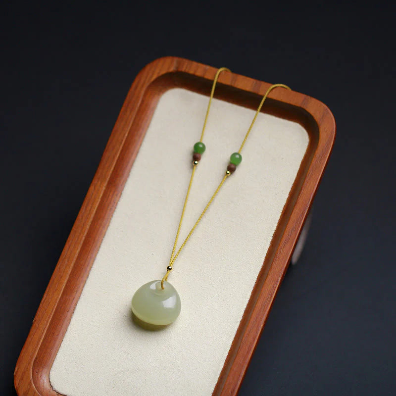 Buddha Stones Natural Hetian Jade Small Bag Pattern Prosperity String Necklace Pendant