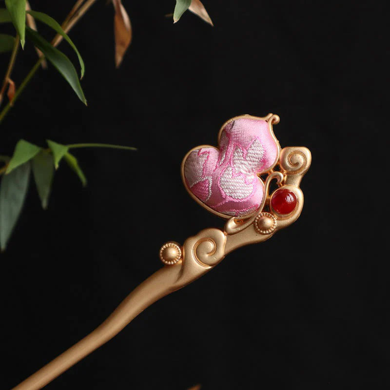 Buddha Stones Gourd Red Agate Bead Calm Confidence Hairpin