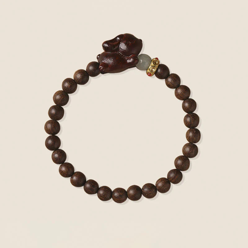 Buddha Stones Green Sandalwood Gold Sandalwood Cute Rabbit Positive Bracelet