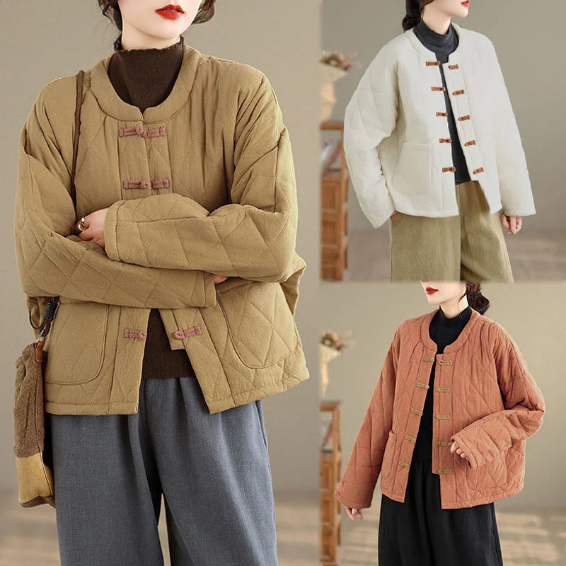 Buddha Stones Women's Plain Cotton-padded Tai Chi Zen Long Sleeve Jacket With Pockets