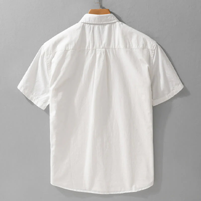 Buddha Stones Summer Buttons Down Bird Embroidery Decorative Pocket Men's Short Sleeve Cotton Shirt