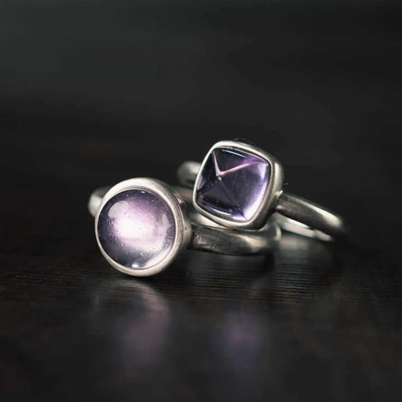 Buddha Stones Natural 925 Sterling Silver AmethystÂ Adjustable Balance Ring