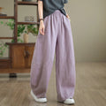 Buddha Stones Casual Plain Cotton Women's Wide Leg Pants With Pockets