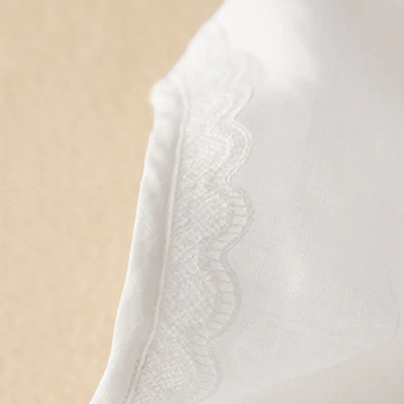 Buddha Stones Commute Embroidery Pleated Button Drawstring Design Cotton Linen Ruffled Short Sleeve Midi Dress