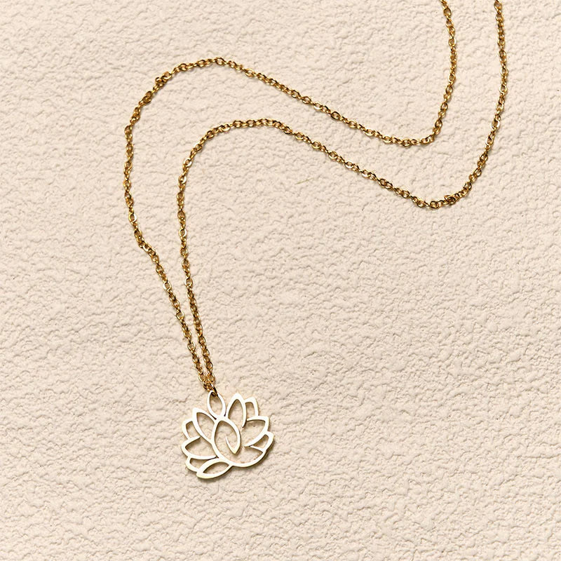 Buddha Stones Hollow Lotus Design Stainless Steel Enlightenment Necklace Pendant