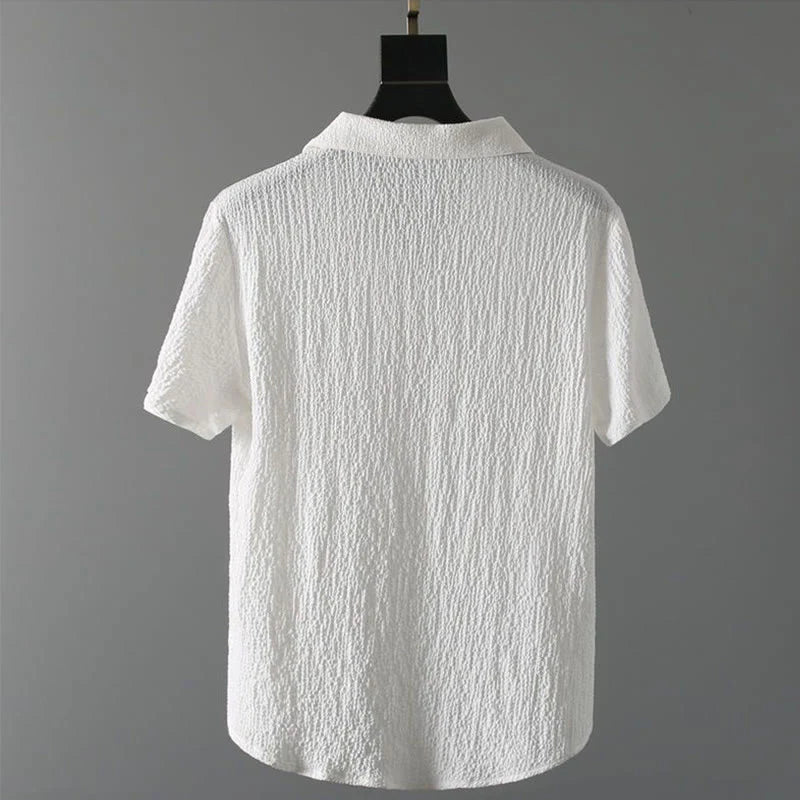 Buddha Stones 2Pcs Solid Color Wrinkle V-Neck Short Sleeve T-shirt Pants Clothing Men's Set