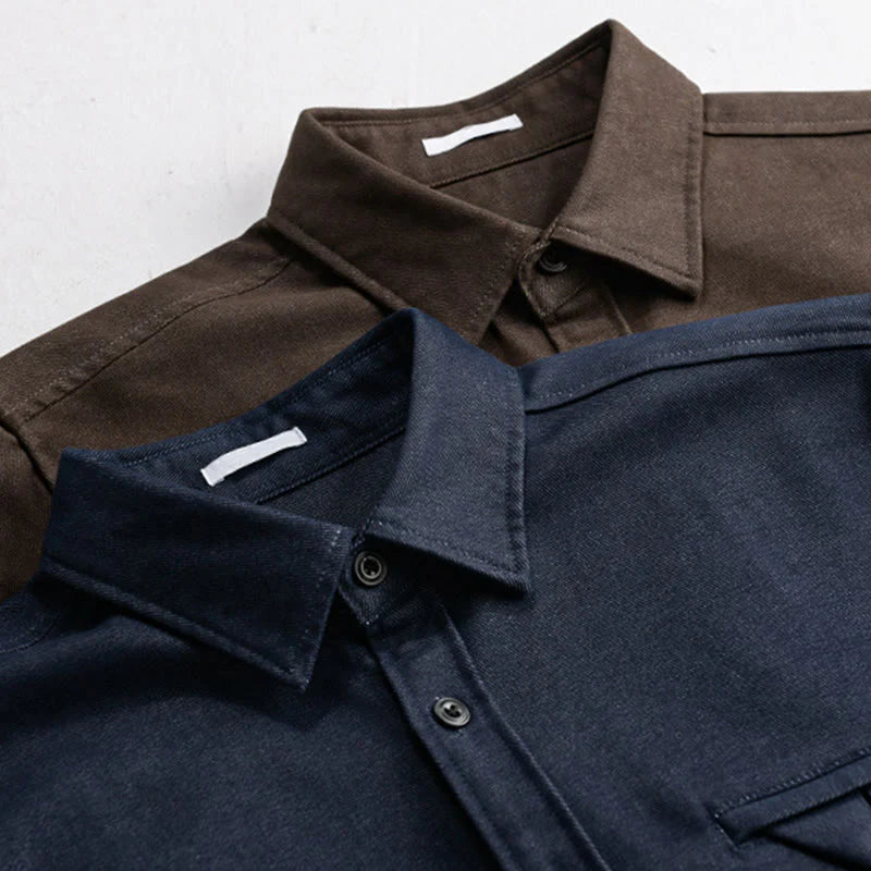 Buddha Stones Fall Solid Buttons Down Men's Stand Collar Long Sleeve Cotton Shirt