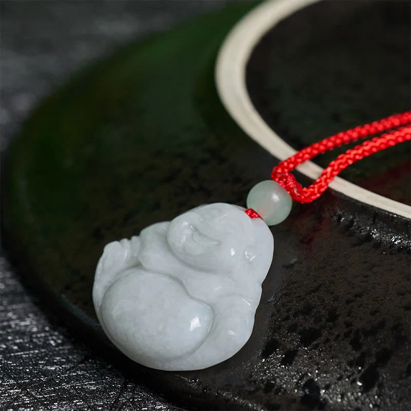 Buddha Stones Jade Laughing Buddha Prosperity Necklace Pendant