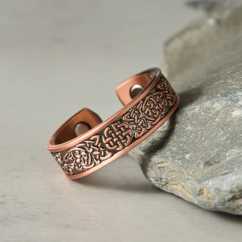 FREE Today: Luck and Healing Copper Abstract Line Pattern Open Cuff Bracelet Bangle Ring