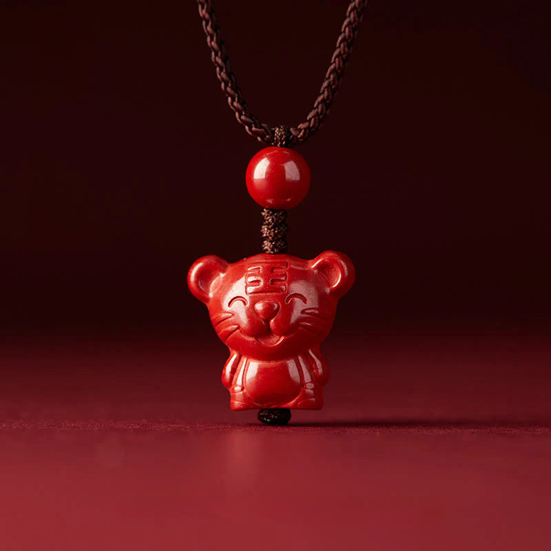 Buddha Stones Year Of The Horse Chinese Zodiac Engraved Design Cinnabar Blessing Rope Necklace Pendants