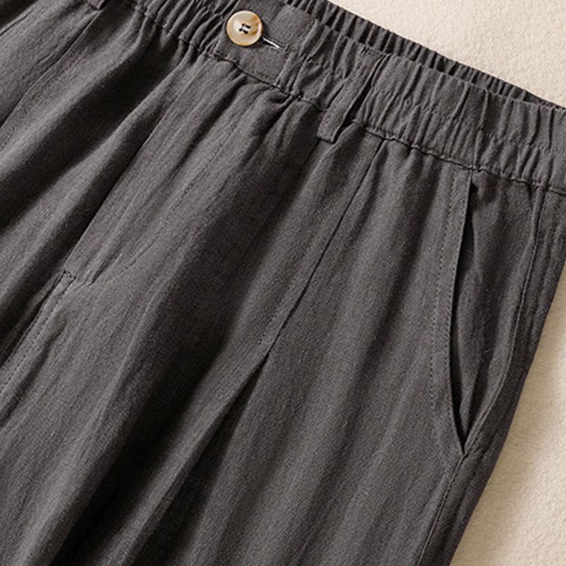 Buddha Stones Summer Button Zipper Ankle-Length Women's Pants With Pockets