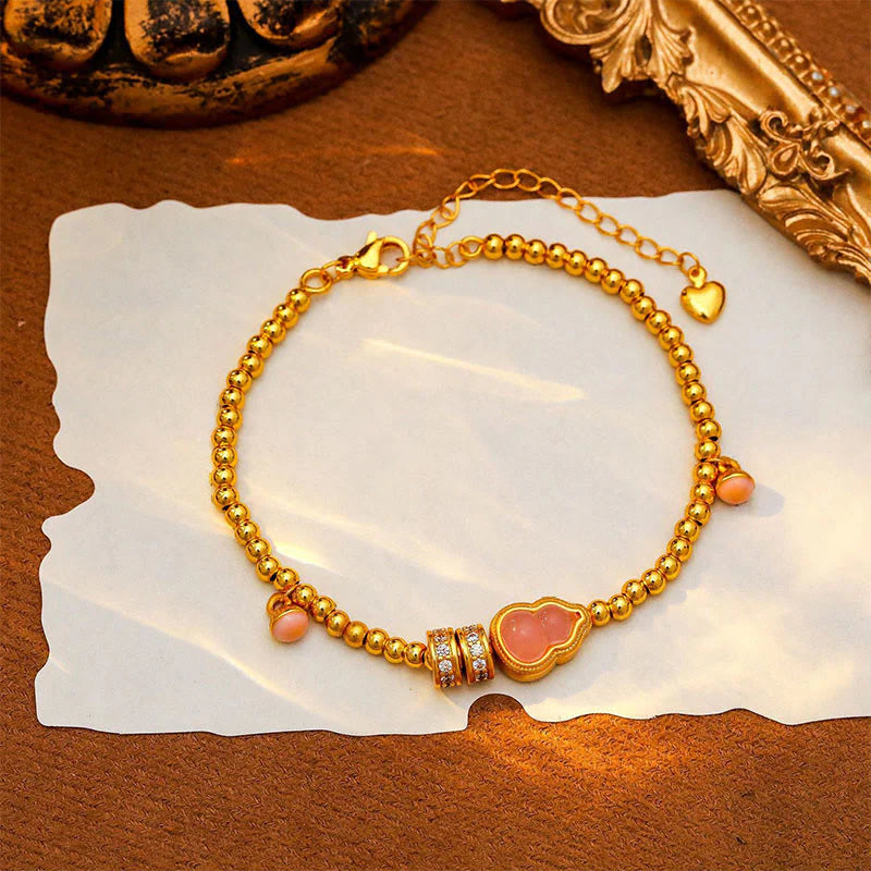 Buddha Stones Copper Brass Plated 24k Gold Beads Gourd Wealth Bracelet