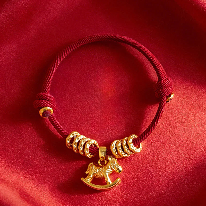 Buddha Stones Year Of The Horse Simple Horse Circle Charm Rope Faith Bracelet