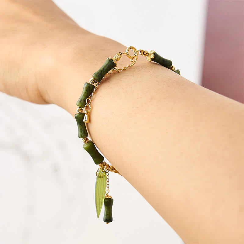 Buddha Stones Bamboo Bufferfly Peridot Hetian Jade Bead Peace Bracelet
