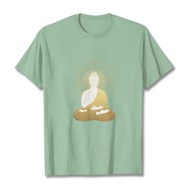 Buddha Stones Golden Meditation Buddha With Golden Aura Tee T-shirt
