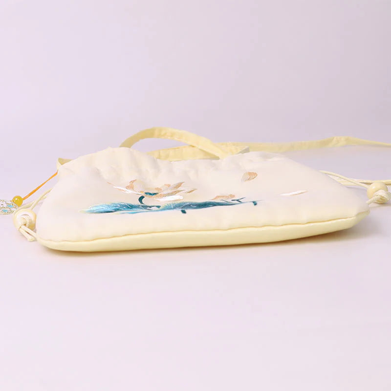 Buddha Stones Lotus Peony Epiphyllum Phoenix Suzhou Embroidery Cotton Linen Tote Crossbody Bag Shoulder Bag Handbag