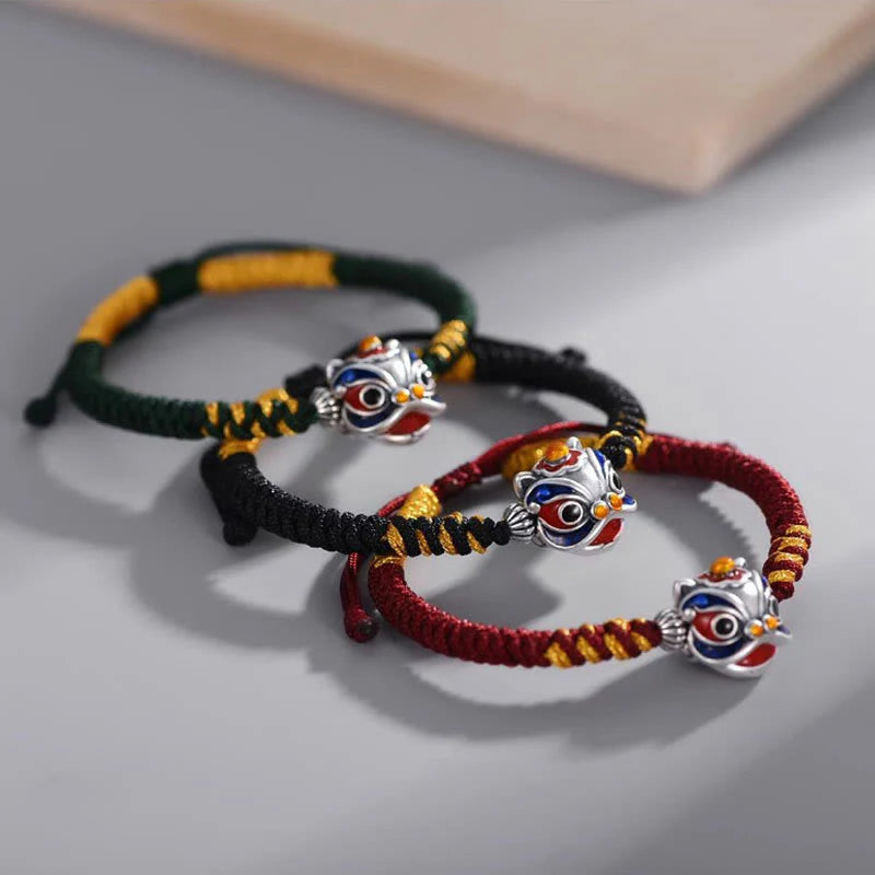 Buddha Stones Handmade Dancing Lion Luck Braided String Bracelet