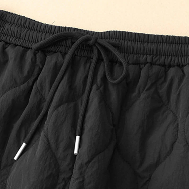 Buddha Stones Winter Curved Lines Elastic Waist Drawstring Cotton Thermal Women's Pants With Pockets