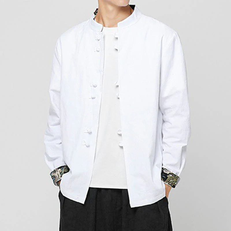 Buddha Stones Men's Frog-Button Dragon Pattern Cuffs Cotton Long Sleeve Shirt