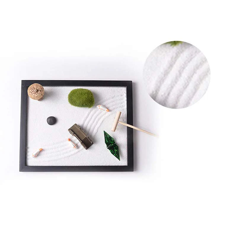 Buddha Stones Koi Fish Small Bridge Grass Landscape Peace Meditation Zen Garden Decoration