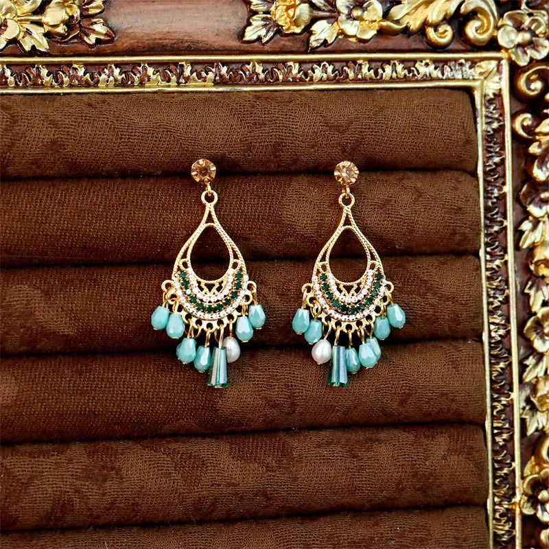 Buddha Stones Teardrop Tassel Copper Self Care Openwork Drop Dangle Earrings