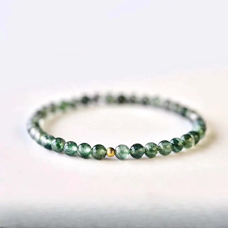Buddha Stones Moss Agate Lucky Bead Soothing Bracelet